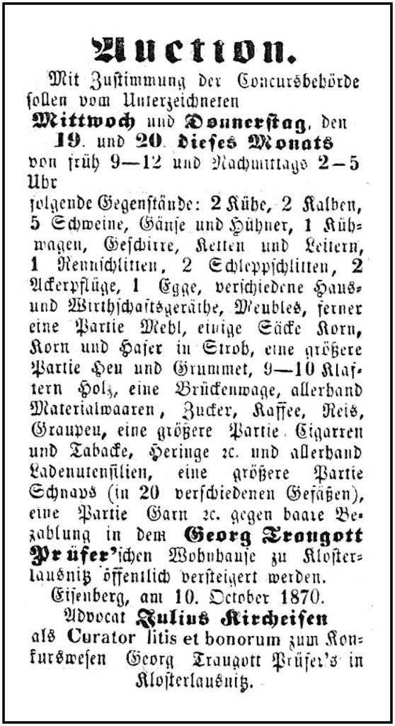 1870-10-19 Kl Versteigerung